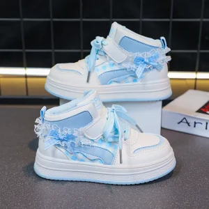 Kids Casual Sport High-top Sneakers Primary School Boys Little Girls Non-slip Shoes Hook and Loop Closure