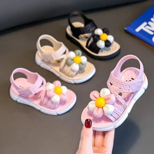 Kids Casual Stylish Sandals with Flowers Girls’ Princess Sandals Non-Slip Soft-Soled Summer Outwear