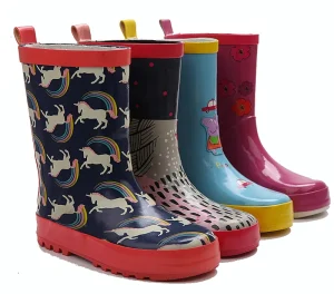 Kids Children Horse Flying Printing Rubber Rain Wellington Gum Boots for Girl Boy