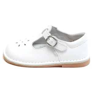 Kids’ Classic White Genuine Leather Flat T-Bar Mary Jane Shoes Breathable Comfort Non-Slip Rubber Sole Spring