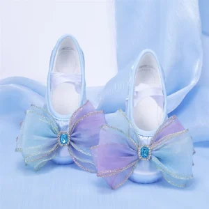 Kids Classical Chinese Ballet Special Practice Blue Dance Shoes Soft Soles