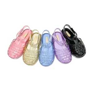 Kids Clear PVC Glitter Gladiator Sandal OEM Flat Girls Sandals Casual Shoes for Customization Children Jelly Shoes