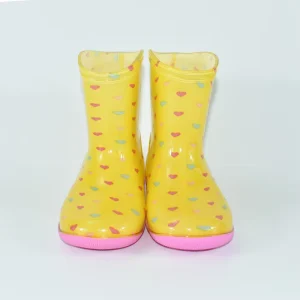 Kids Colorful Heart Print Mid Calf PVC Rain Boots Pink Outsole Girls Waterproof Wellies 3 Colors