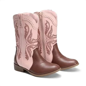 Kids Cowboy Boots for Boys Girls Western Square Toe Cowgirl Boots with Walking Heel