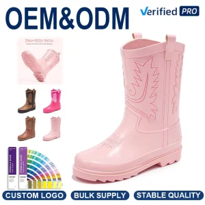 Kids Cowboy Rain Boots Mid-Calf Waterproof Rubber Boots For Boys And Girls Non-Slip Outdoor Farm Gardening Mud Play