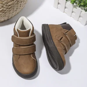 Kids Custom Hard Sole Fleece-Lined Hook & Loop Closure Winter Boots PU Upper Cotton Insole Custom Logo for Boys Girls