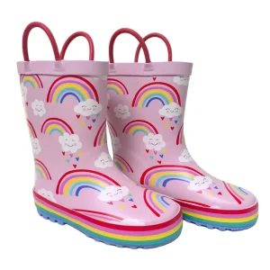 Kids Cute Rubber Rain Boots Fashionable Colorful Flat Heel Comfortable Soft Waterproof Light Weight Midi Natural Rubber
