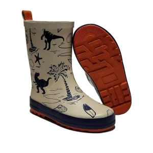 Kids Dino Print Children Gumboots Beige Rubber Rain Boots Non Slip Cloud Waterproof Boots for Boys