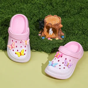 Kids EVA Clogs Slip On Sparkly Pink Butterfly Anti Slip Four Seasons Slides Soft Lightweight Breathable Boys