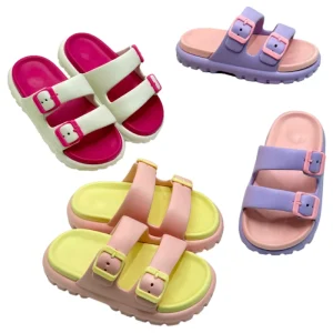 Kids EVA Sandals Double Adjustable Straps for Home Summer Pastel 3 Color Variants Breathable Waterproof Gentle Non Slip MOQ 1800