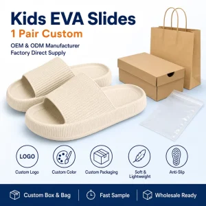Kids EVA Slide Slippers Kids Bathroom Slippers Kids Open Toe Slippers Sandal Slide Anak Plain Cream White Custom Logo