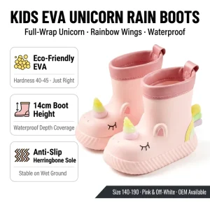 Kids EVA Unicorn Rain Boots Cute 3D Rainbow Wing Anti Slip Waterproof Lightweight Toddler Puddle Kids Wellington Boots Gumboots