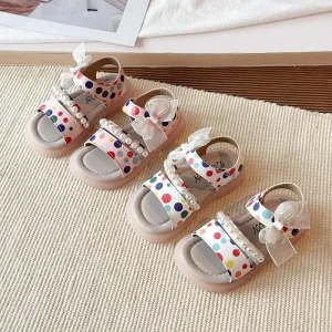 Kids Fashion Shoes Outwear Lovely Print Point Pearl Bow Princess Girls’ Sandals