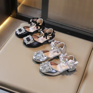 Kids Fashion Summer Children Crystal Sandals Rhinestones Pearls Princess Girls Dress Shoes