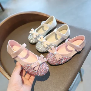Kids Flower Girl Bow Tie School Dress Shoes Girl Dance Wear Princess Shoes for Girl for 2 Years Old