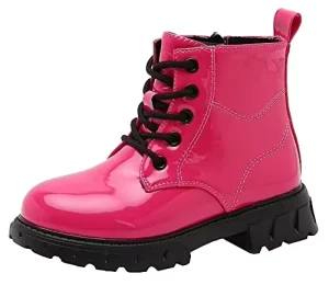 Kids Girl Martin Boots Patent Leather Shiny Children Ankle Boots Waterproof Nonslip Rubber Sole Zipper Fashion Toddler Shoes