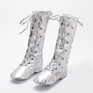 Kids Girl Shiny Gold Sliver Leather Modern Jazz Dance Shoes Boots