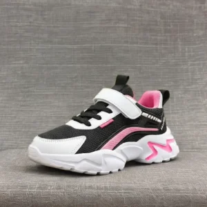 Kids Girls Black Pink Mesh Sneakers Custom Velcro Non-Slip Chunky Sole Casual Sports Shoes
