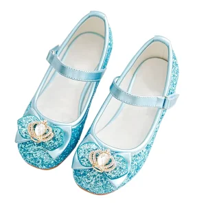 Kids Girls Blue Red Yellow Princess Shoes Buckle Magic Sticky Rhinestone Crown Flats