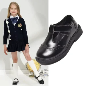 Kids Girls Classic T Strap School Shoes Adjustable Hook and Loop Fastener Comfortable Uniform Footwear