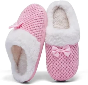 Kids Girls House Slippers Chenille Bows Warm and Cozy With Memory Foam Lightweight Anti slip Sole Kids Slippers