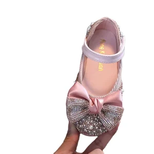 Kids Girls’ Performance Dance Loafers Summer Single-Layer Genuine Leather Casual Design Colored Diamond Bow Princess