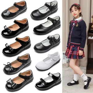 Kids Girls Princess Dress Shoes Flat Handmade Children’s Black Campus Student Leather Shoes