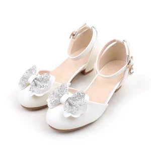 Kids Girls Princess Mary Jane Shoes Shiny Bow Buckle Strap Closure TPR Outsole Comfortable Anti-Slip