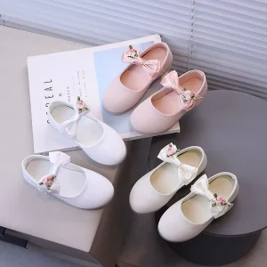 Kids Girls Princess Style Mary Jane Flats Bowknot Hook Loop Lightweight Casual Shoes