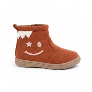 Kids Girls Winter Ankle Boots Cute for Face Suede Warm Cotton Lining Short Boots with Side Zipper