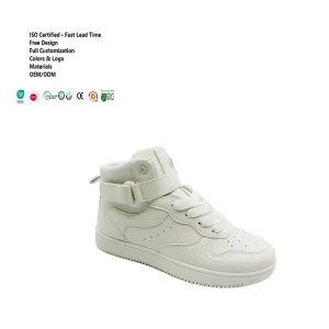 Kids High-Top Sneakers Custom OEM ODM Hook-and-Loop Strap Lace-Up Leather TPR Outsole Non-Slip Casual Walking Shoes