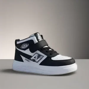 Kids High-Top Sneakers Leather Upper Hook-and-Loop Strap Non-Slip Thick Sole Casual Skate Shoes Breathable Lightweight