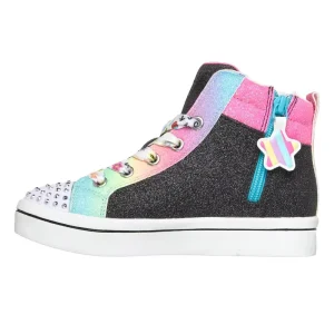 Kids High Top Sneakers Rainbow Glitter Casual Shoes Cartoon Fashion Footwear Lace up School Shoes OEM