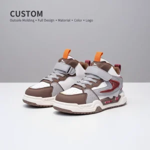 Kids High-top Casual Sneakers Hook and Loop Strap Color Blocking Fashion Shoes Factory Direct Customization