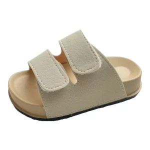 Kids Indoor PVC Thick Sole Sandals with Double Hook & Loop Straps Soft Non-Slip Home Slippers for Boys and Girls