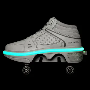 Kids Kick Out Ice Skating Shoes Kids Retractable Wheels Roller Shoes Led Light up Children Roller Skate Shoes with Wheels