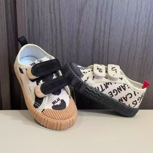 Kids Korean Style Casual Canvas Shoes INS Graffiti Print Hook & Loop Biscuit Sneakers for Boys and Girls