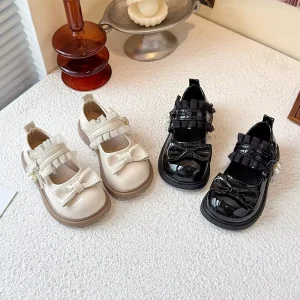 Kids Leather Shoes Girls Breathable Child Princess Shoes Bowknot Non-slip Shoes