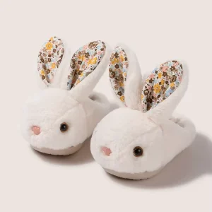 Kids Lovely Cute Rabbit Ear Faux Fur Soft Cozy Breathable Girls Boys Indoor Outdoor Slipper