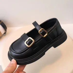 Kids Lovely Princess Shoes for Children Girls Soft Soled Flat Shoes Retro Black White Fashion Girls Performance Shoes