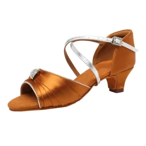 Kids Low Heel Satin Latin Dance Shoes for Girls Ballroom Latin Dance Shoes