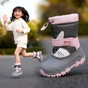 Kids Mid calf Waterproof Snow Boots Winter Shoes Fleece Lining Warmth Ski Boots for Boys Girls
