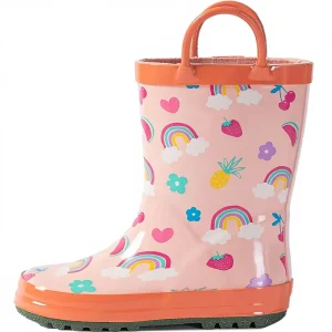 Kids Midi Rain Boots Toddler Waterproof Natural Rubber Lining All Seasons for Girls Boys with Fun Patterns Easy-On Handles