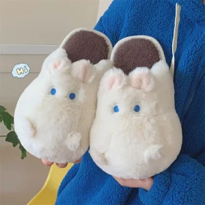 Kids Non slip Soft Plush Hippo Slippers Home Girl Winter Warm Slides Fur Slides Flat Slippers for Women