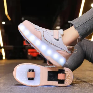 Kids Outdoor Roller Skating Shoes with Rechargeable LED Lights Comfortable Sports Shoes for Daily Wear Children Roller Shoes