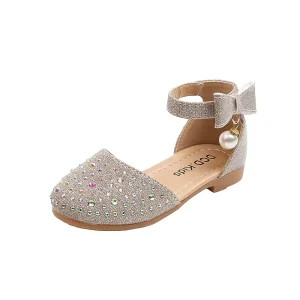 Kids PU Leather Shoes Spring New Girls Single Pearl Decoration Cute Princess Shoes Children Girl Performance Shoes Crystal