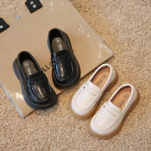 Kids PU Rubber Outsole Shoes Party Wedding Slip on Solid Black Children School Loafers Four Seasons