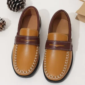 Kids Penny Loafers Classic Two Tone Leather TPR Midsole Church Shoes for Boys
