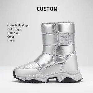 Kids Pink Silver Black Fur Lined Waterproof Slip-On Snow Boots Non-Slip Sole Boys Girls Winter Outdoor Walking Shoes
