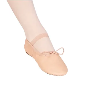 Kids Pink Split Sole Flat Leather Ballet Dance Shoes with Suede Outsole